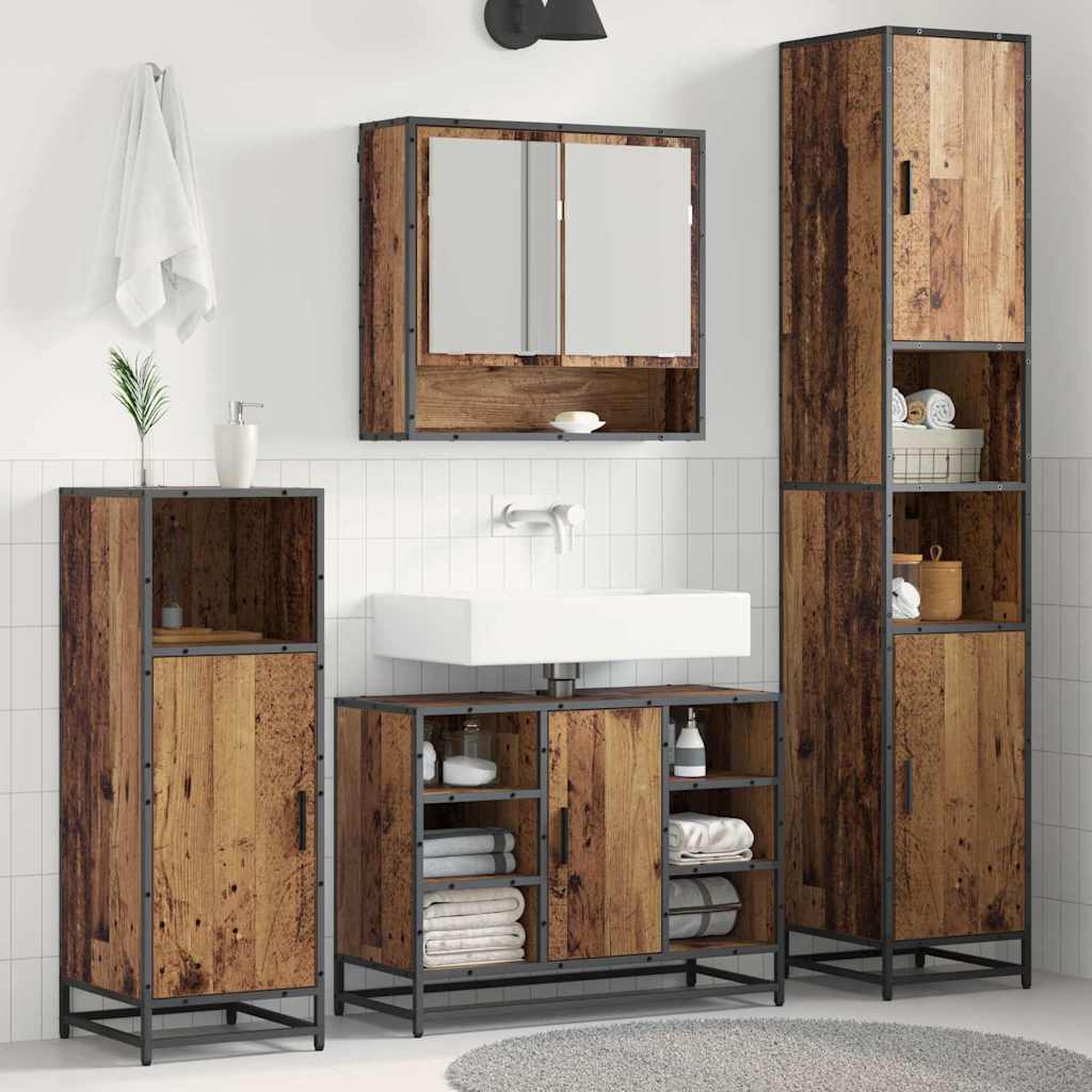 Badkamermeubelset met plank 3 pcs Oud Hout Bewerkt hout – afbeelding 1