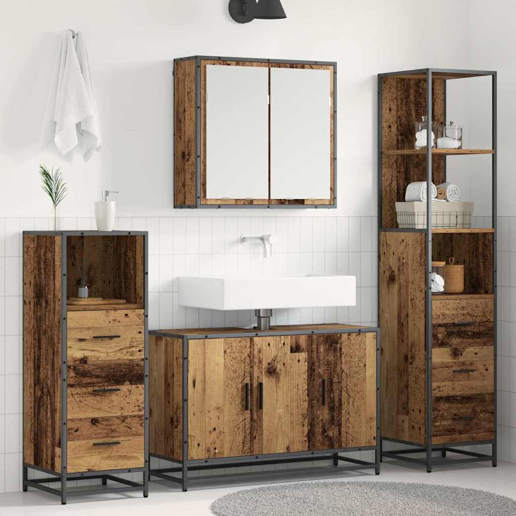 Badkamermeubelset met lade 4 pcs Oud Hout Bewerkt hout
