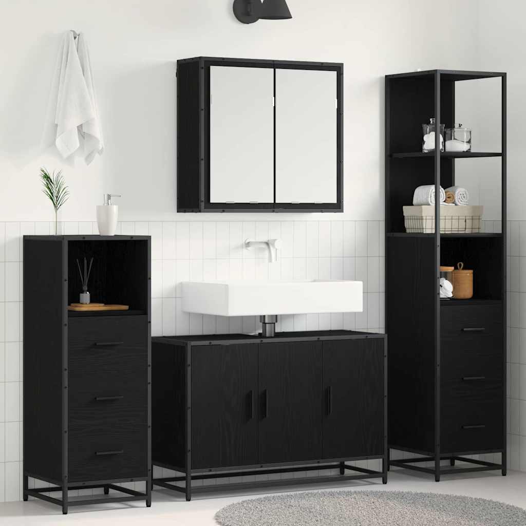 Badkamermeubelset met lade 4 pcs Zwart Eiken Bewerkt hout