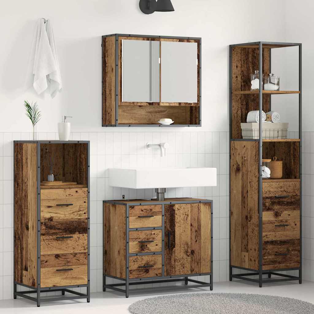 Badkamermeubelset met lade 4 pcs Oud Hout Bewerkt hout