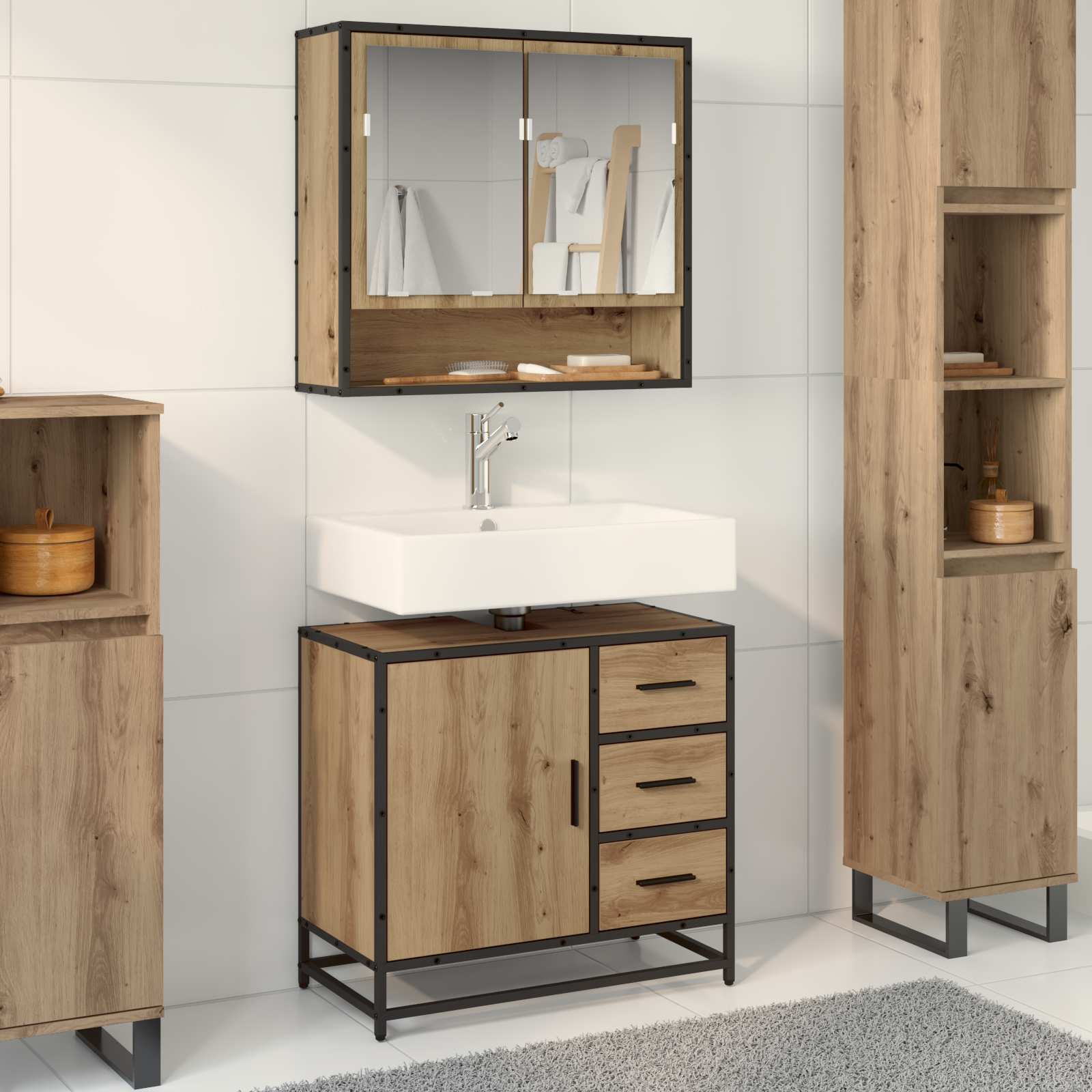 Badkamermeubelset met lade 2 pcs Artisan Eiken Bewerkt hout