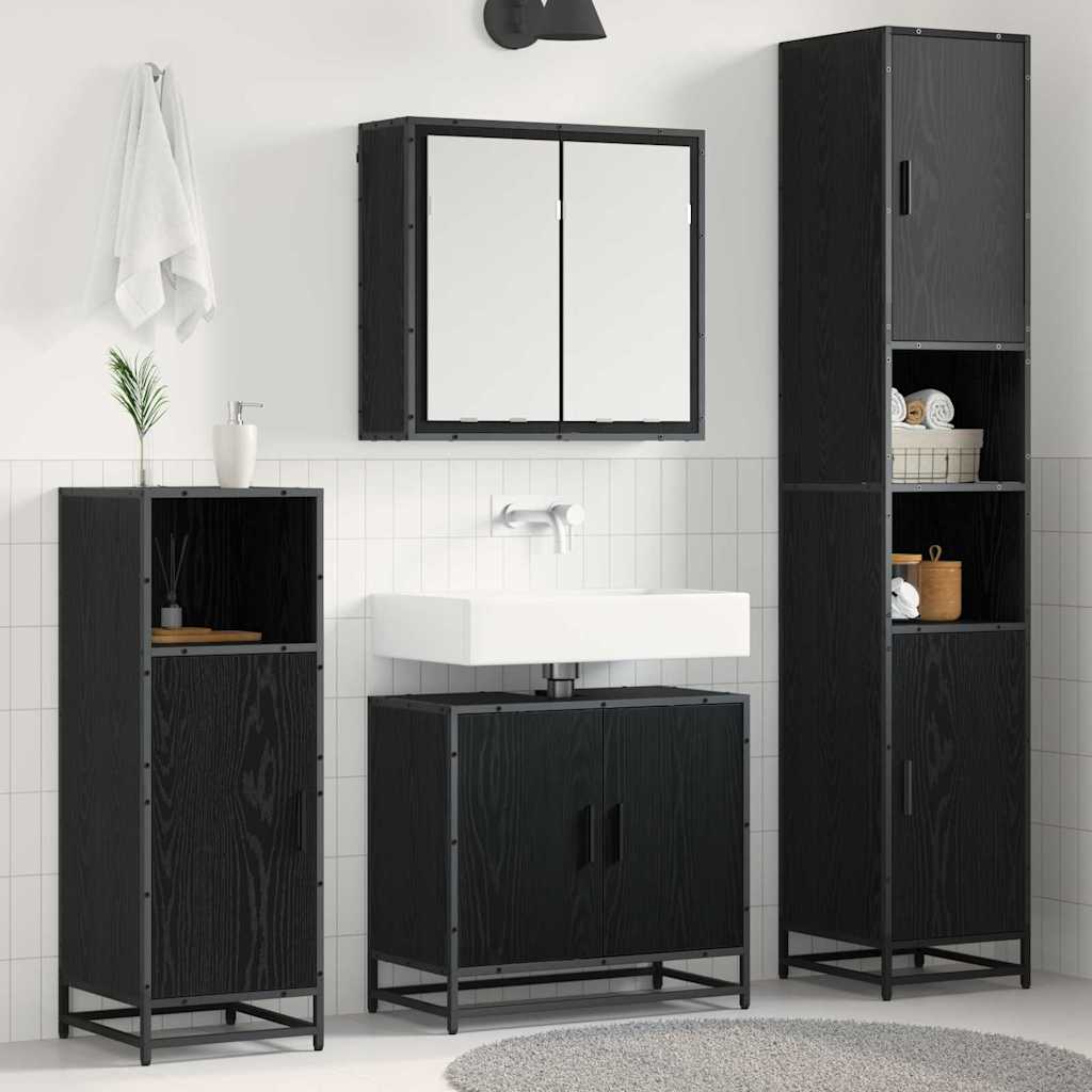 Badkamermeubelset met plank 4 pcs Zwart Eiken Bewerkt hout