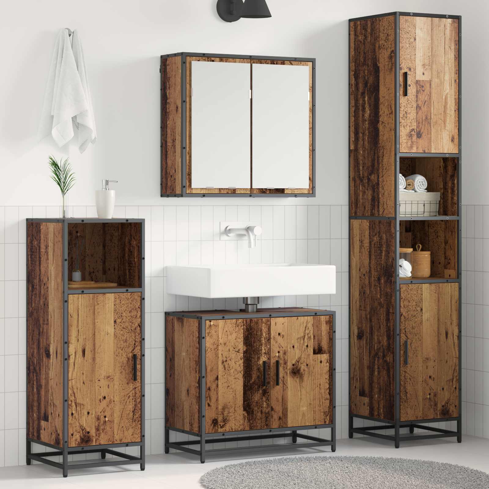 Badkamermeubelset met plank 3 pcs Oud Hout Bewerkt hout