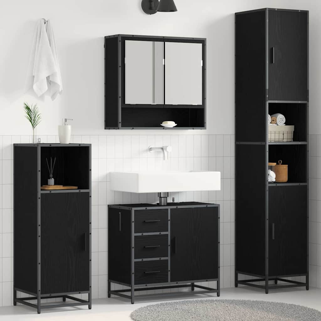 Badkamermeubelset met plank 3 pcs Zwart Eiken Bewerkt hout