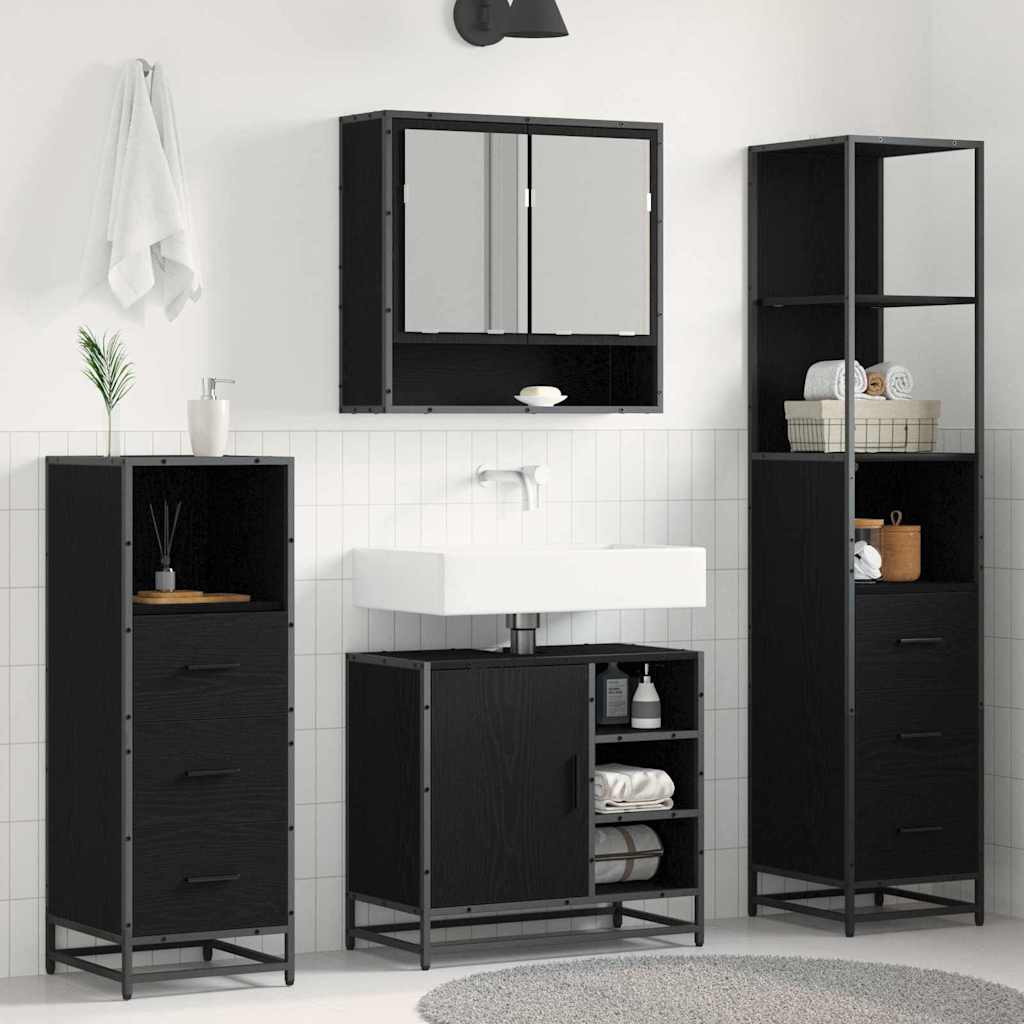 Badkamermeubelset met lade 4 pcs Zwart Eiken Bewerkt hout