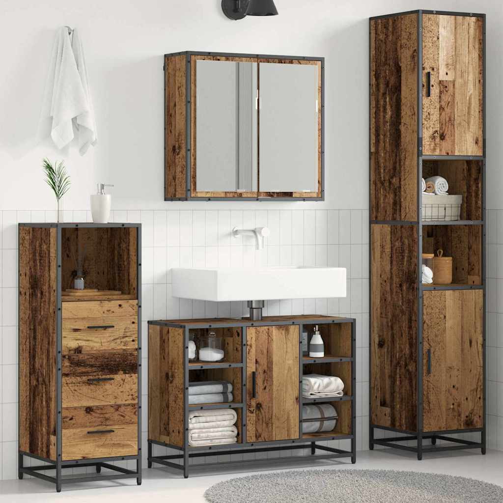 Badkamermeubelset met plank 3 pcs Oud Hout Bewerkt hout