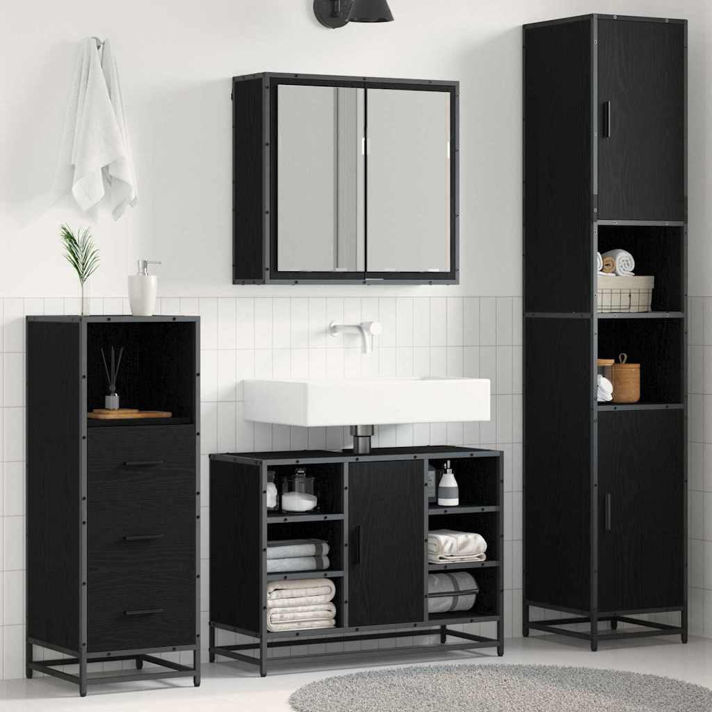 Badkamermeubelset met plank 3 pcs Zwart Eiken Bewerkt hout