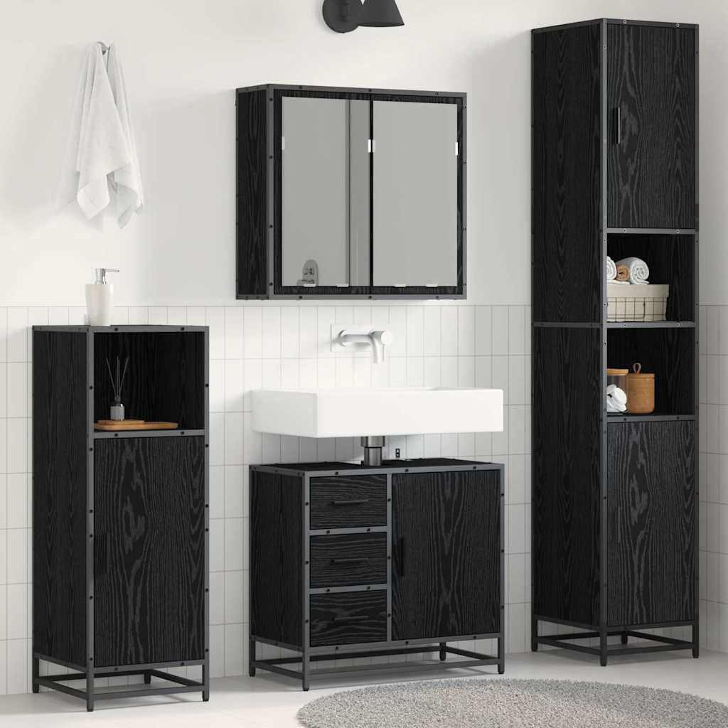 Badkamermeubelset met lade 4 pcs Zwart Eiken Bewerkt hout