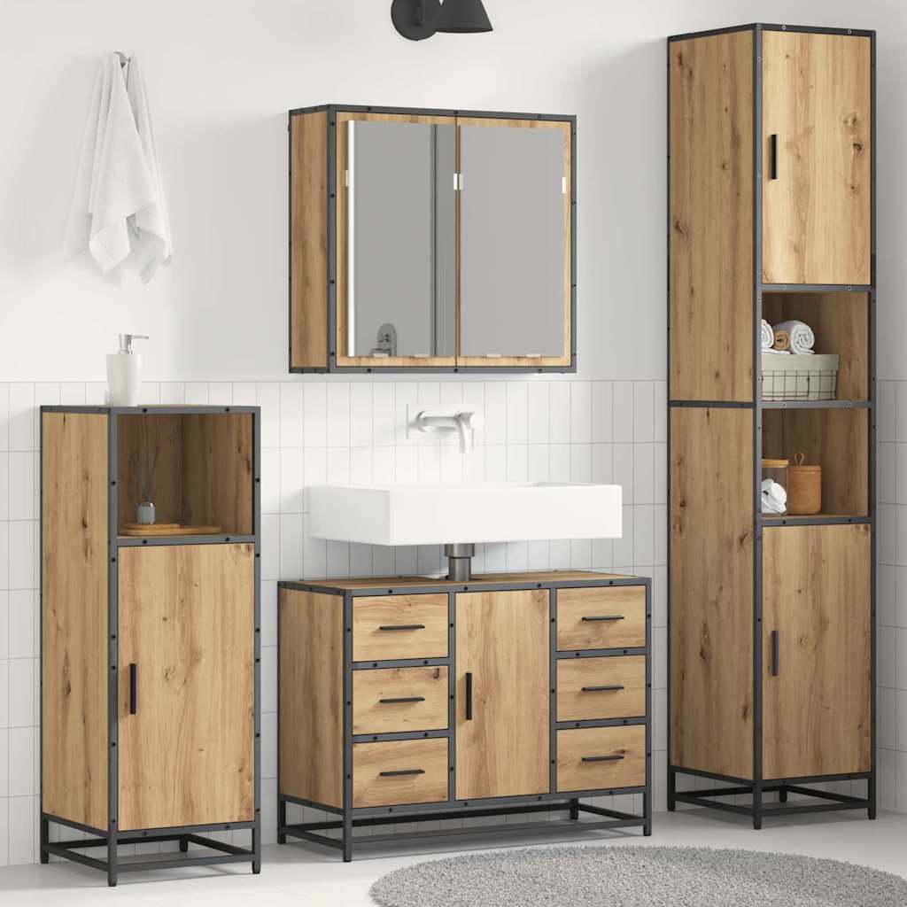 Badkamermeubelset met lade 3 pcs Artisan Eiken Bewerkt hout