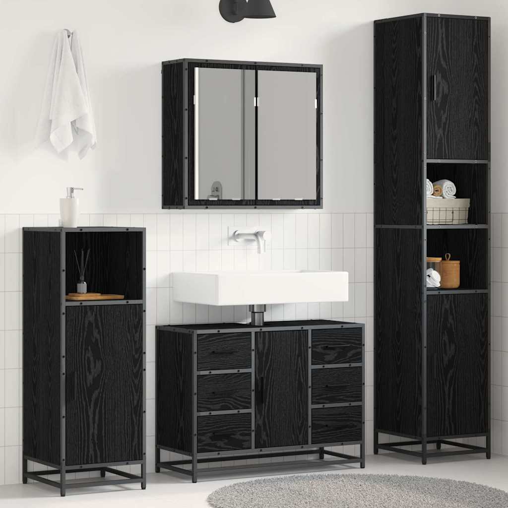Badkamermeubelset met lade 3 pcs Zwart Eiken Bewerkt hout