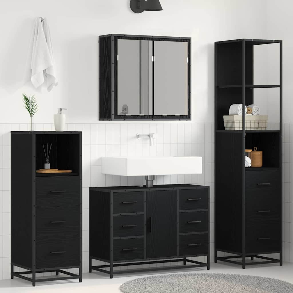 Badkamermeubelset met lade 4 pcs Zwart Eiken Bewerkt hout