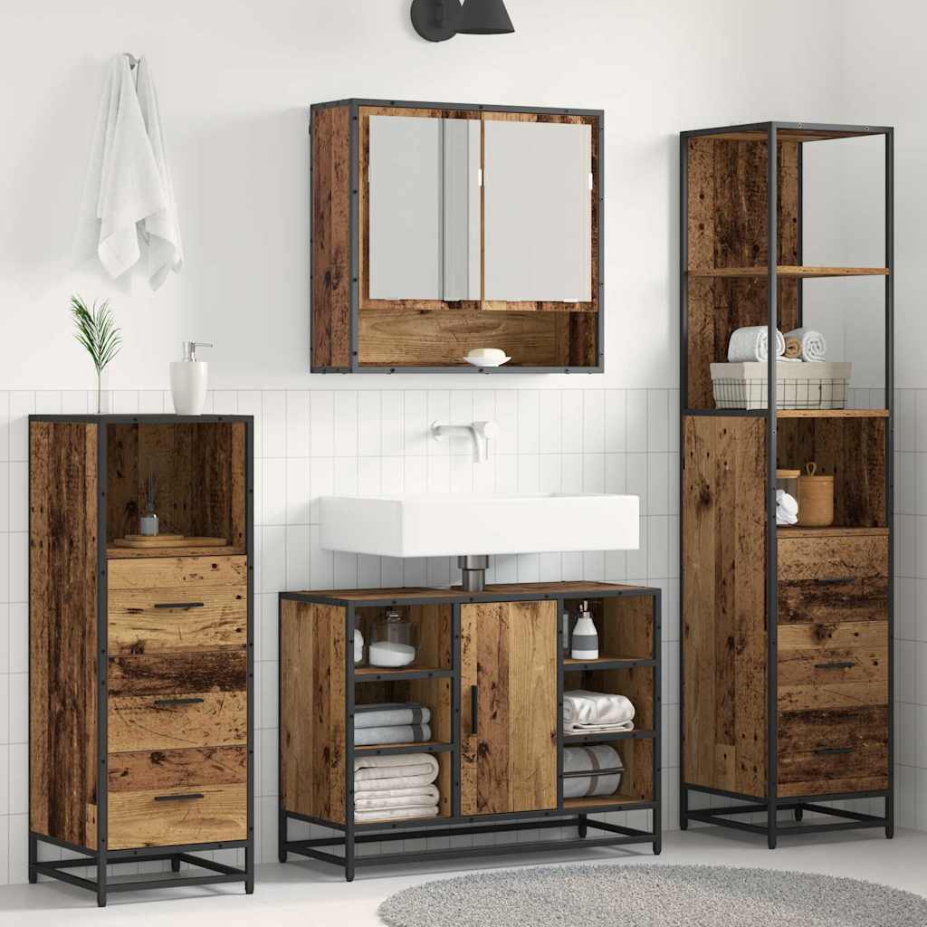 Badkamermeubelset met lade 3 pcs Oud Hout Bewerkt hout