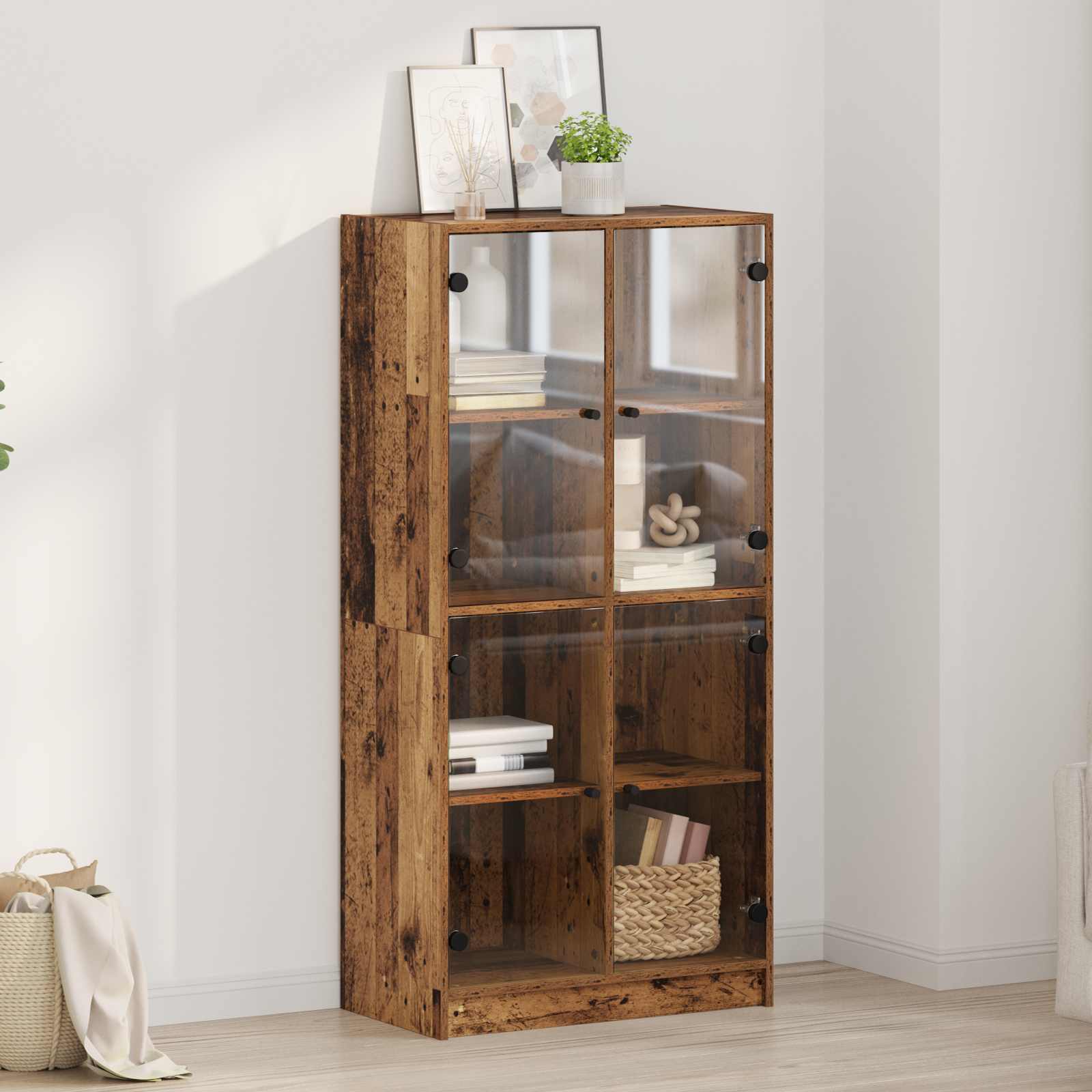 Highboard Oud Hout 68 x 37 x 142 cm Bewerkt hout – afbeelding 1