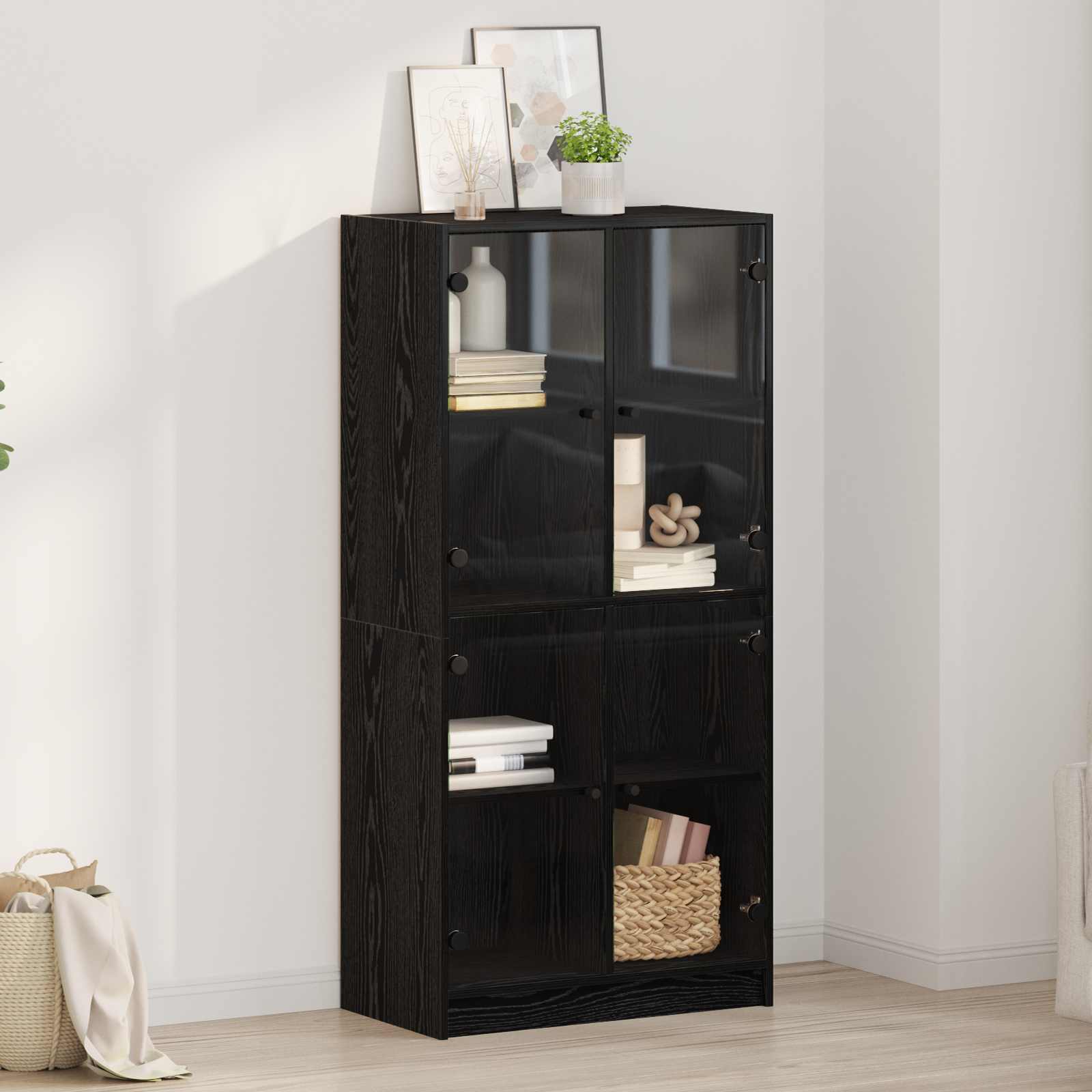 Highboard Zwart Eiken 68 x 37 x 142 cm Bewerkt hout