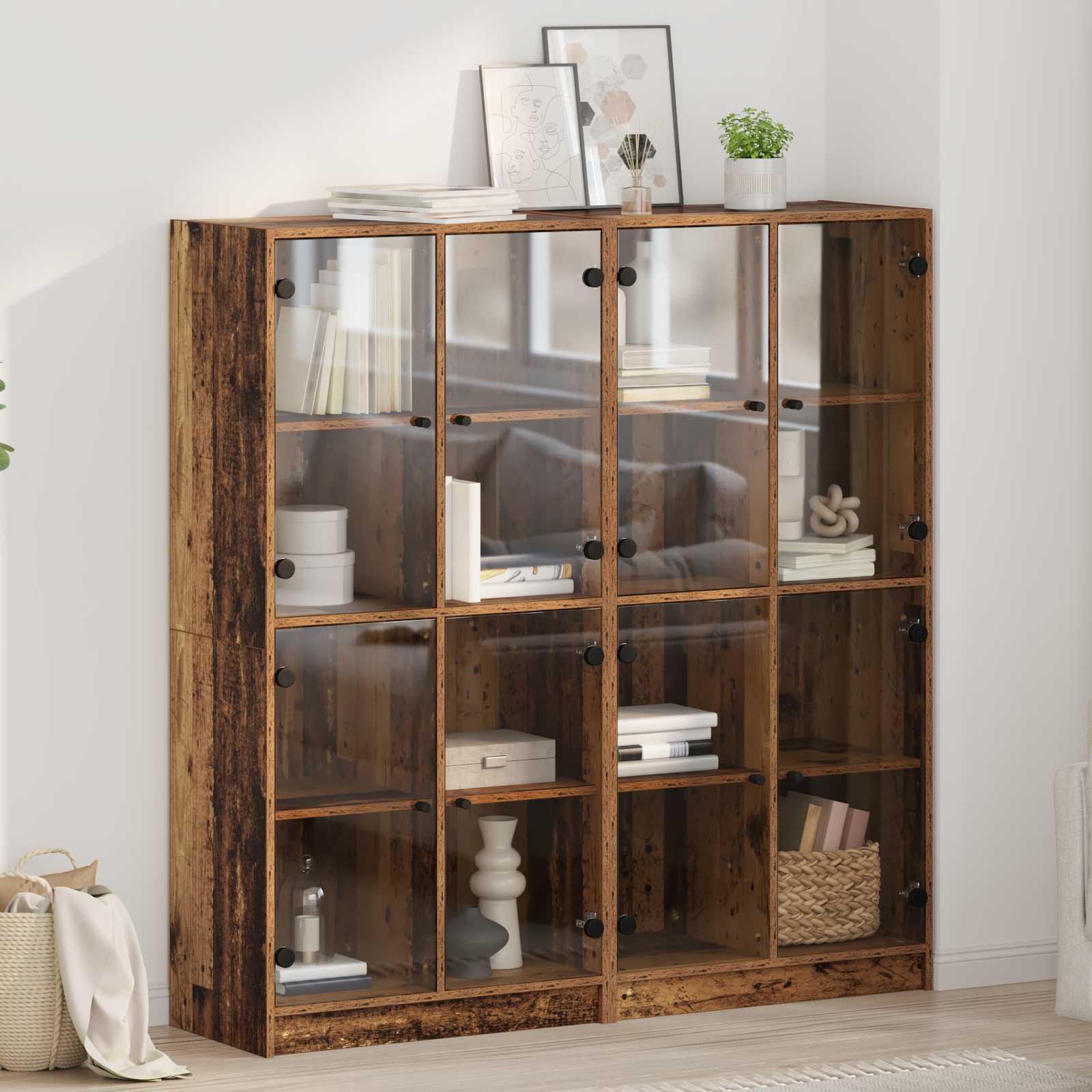 Highboard 2 pcs Oud Hout 68 x 37 x 142 cm Bewerkt hout