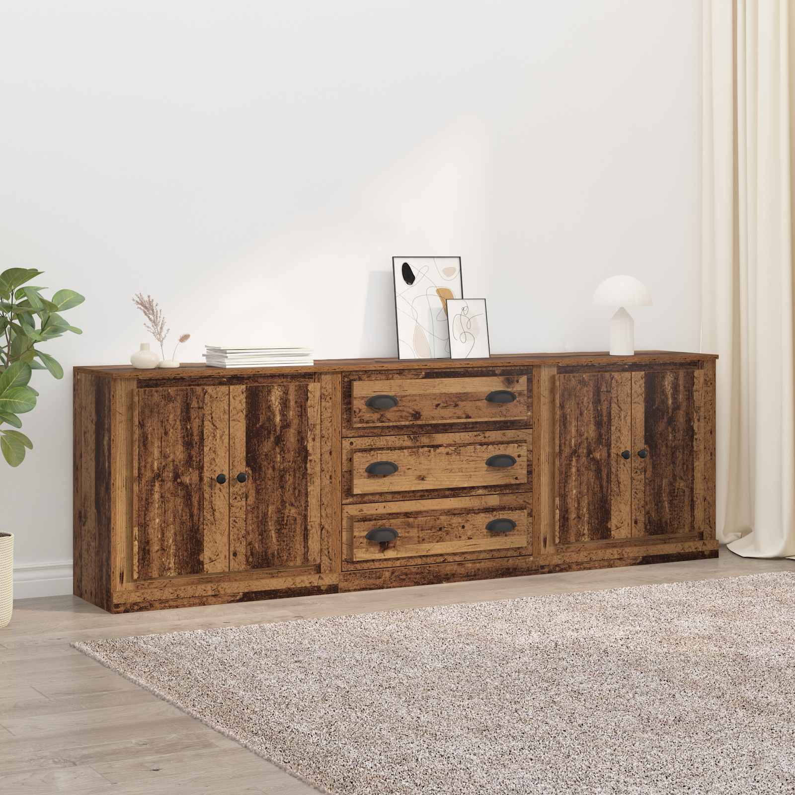 Dressoirs 3 pcs Oud hout 210 x 35,5 x 67,5 cm Bewerkt hout