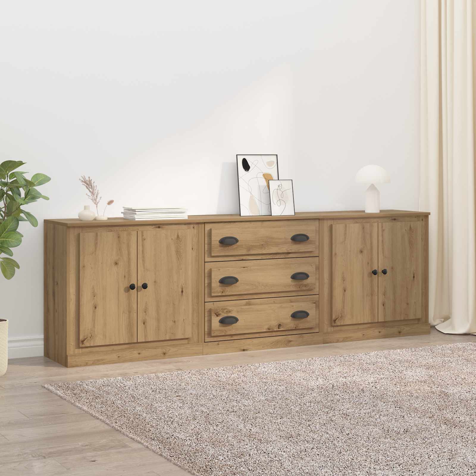 Dressoirs met lade 3 pcs Artisanaal eiken 210 x 35,5 x 67,5 cm – afbeelding 1