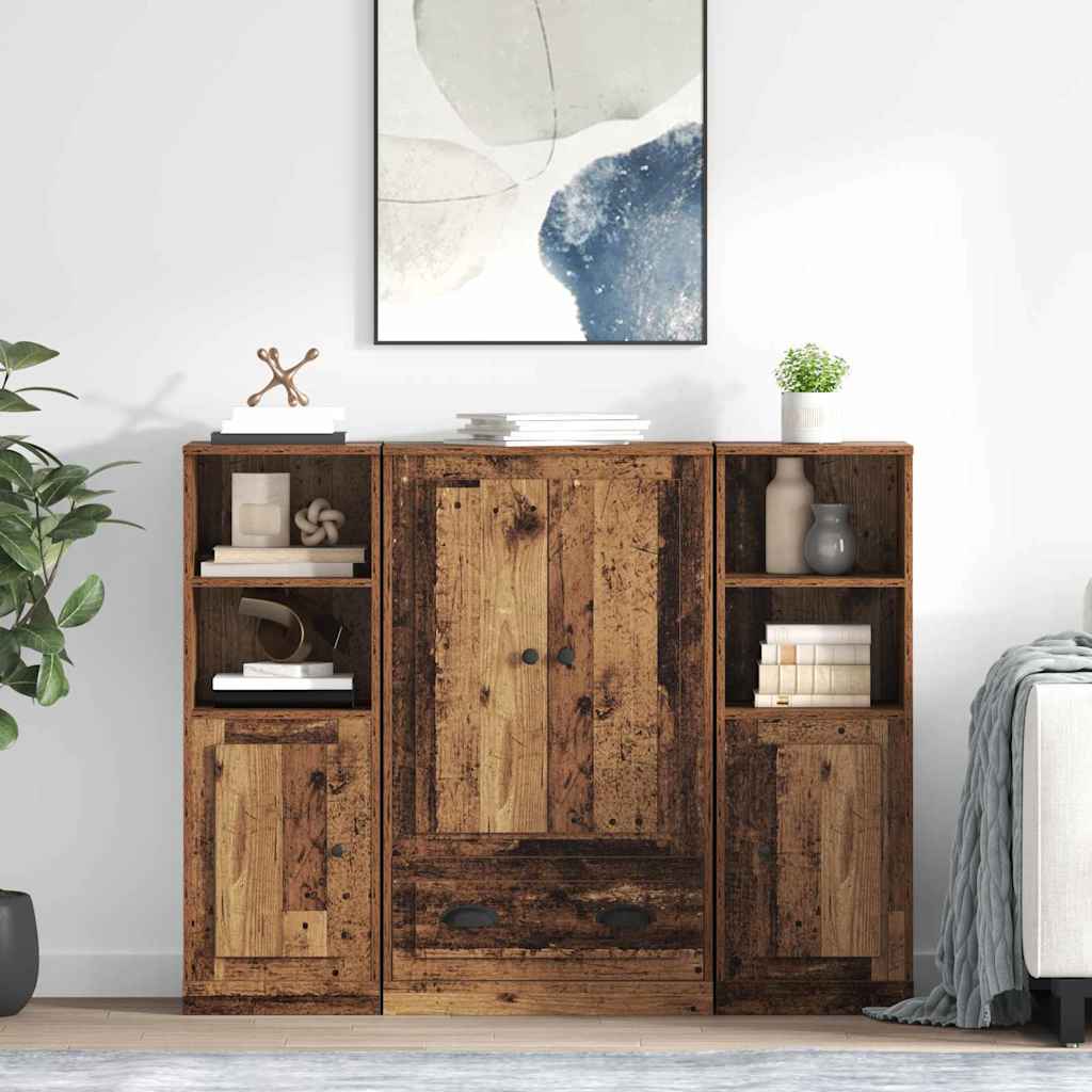 Hoge kast met lade 3 pcs Oud Hout Bewerkt hout – afbeelding 1