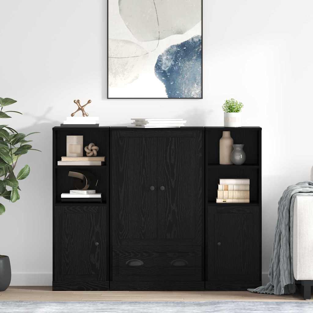 Hoge kast met lade 3 pcs Zwart Eiken Bewerkt hout