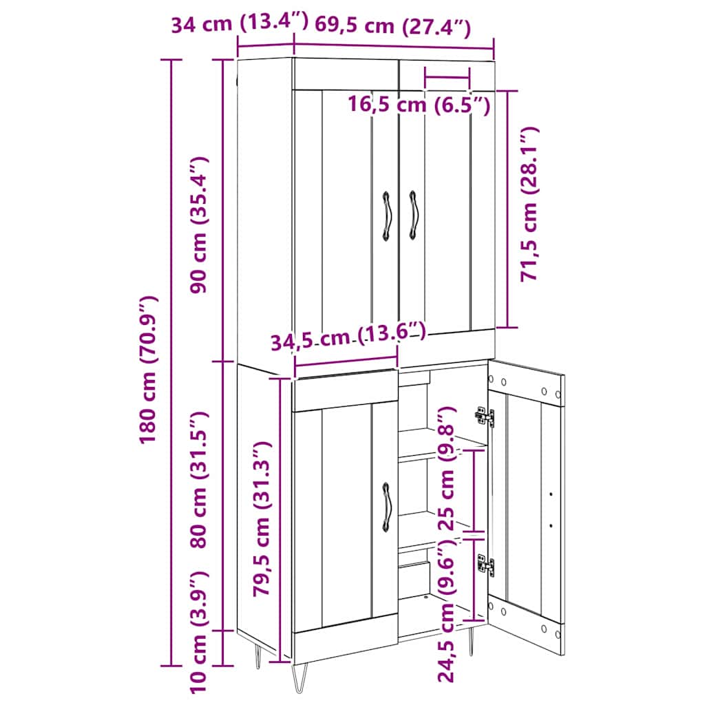 Hoge kast Artisan Eiken 69,5 x 34 x 90 cm Bewerkt hout – afbeelding 12