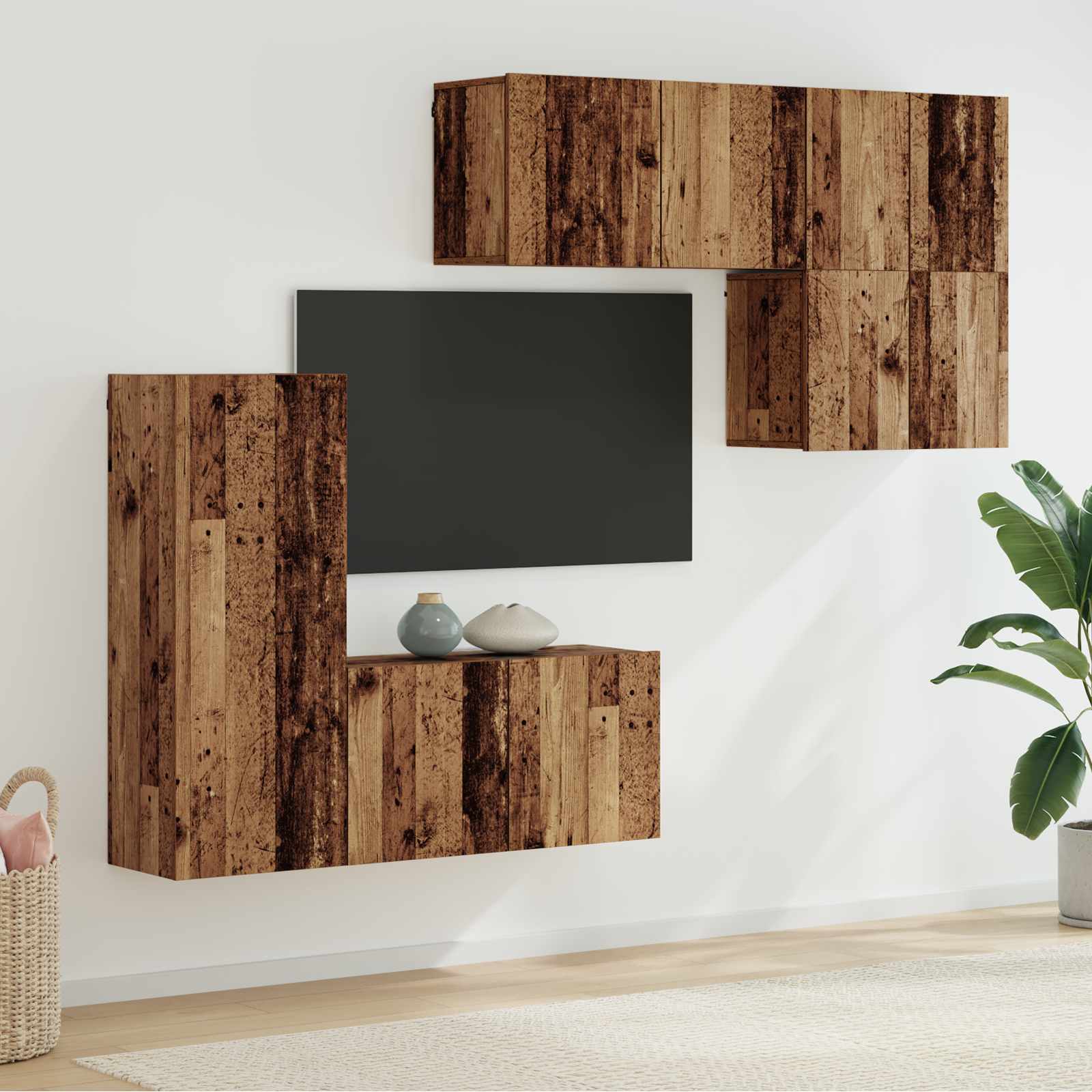 TV-wandmeubel Wandgemonteerd 5 pcs Oud Hout Bewerkt hout