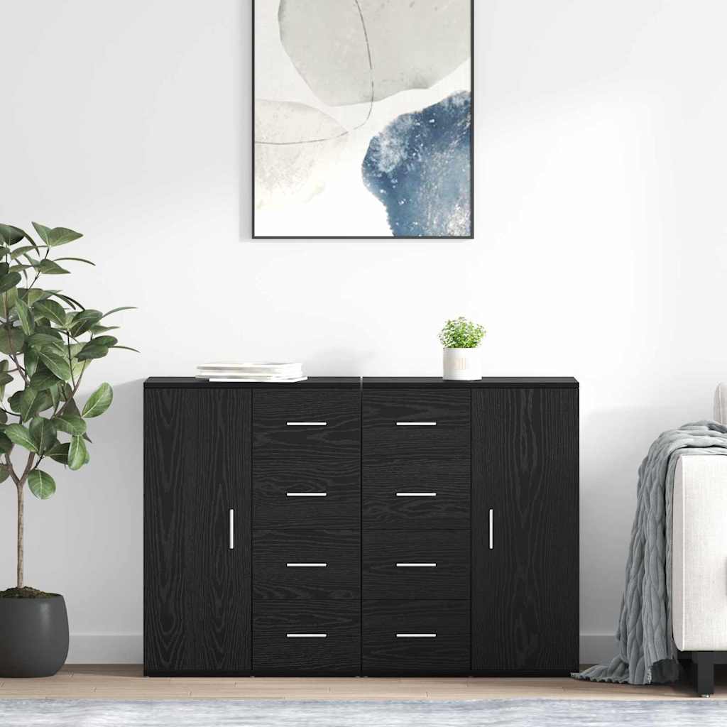 Dressoirs Corona 2 pcs Zwart Eiken 59 x 39 x 80 cm Bewerkt hout – afbeelding 1