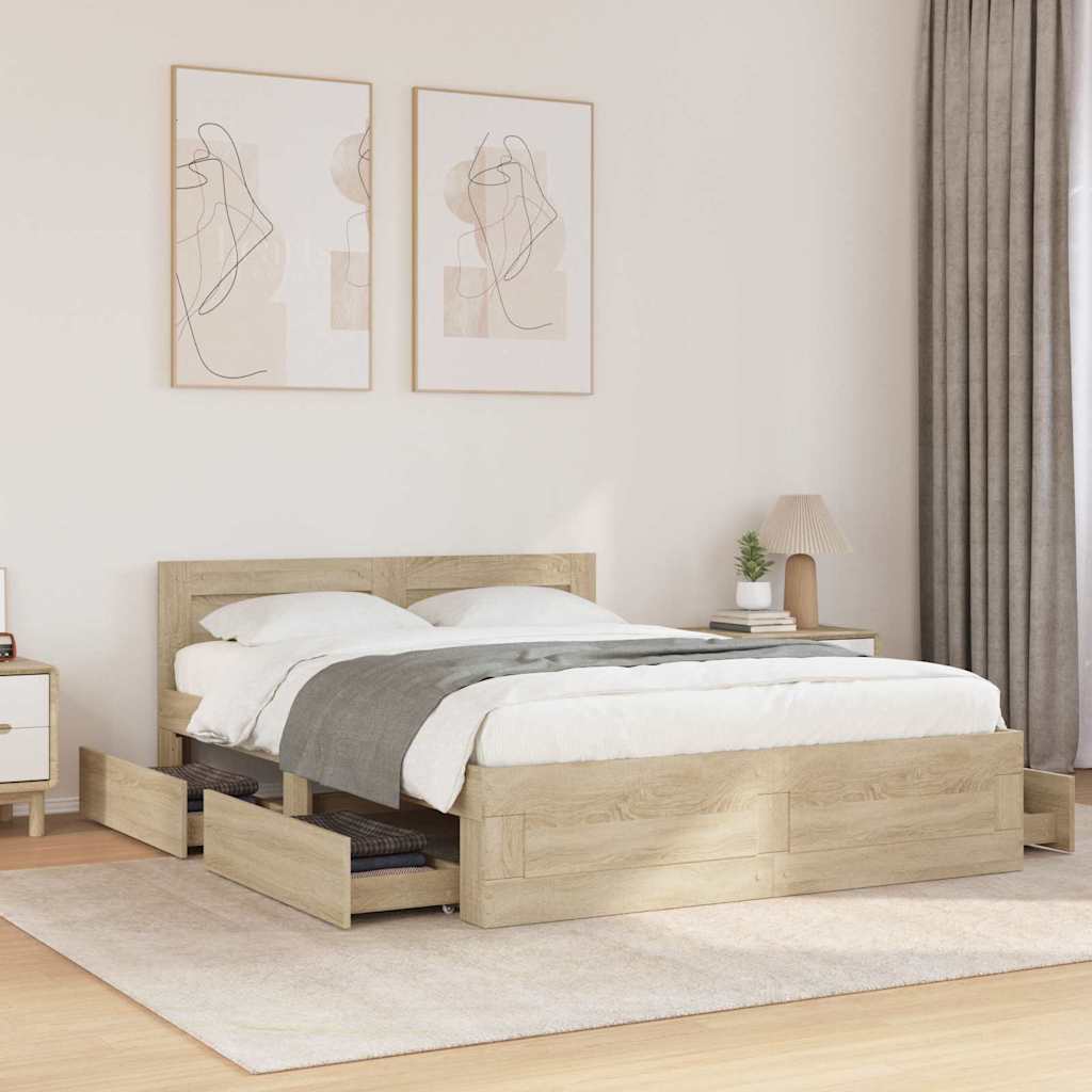 Bedframe met hoofdeinde 2 pcs Sonoma 137 x 188 cm Bewerkt hout – afbeelding 1