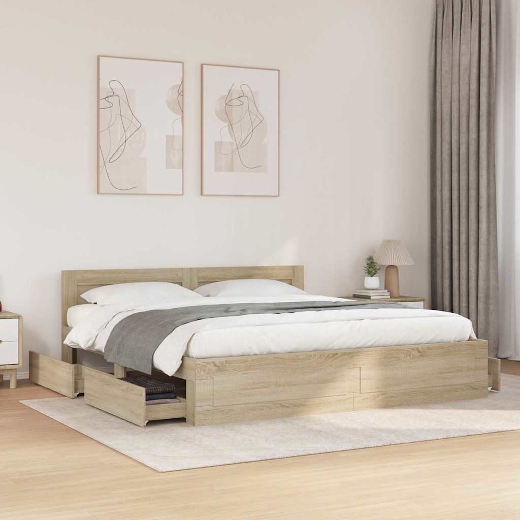Bedframe met hoofdeinde 2 pcs Sonoma 193 x 203 cm Bewerkt hout – afbeelding 1