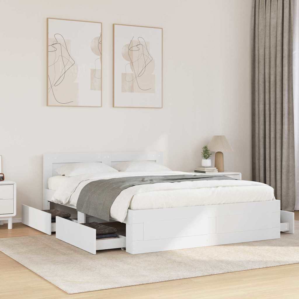 Bedframe met hoofdeinde 2 pcs Wit 137 x 188 cm Bewerkt hout – afbeelding 1
