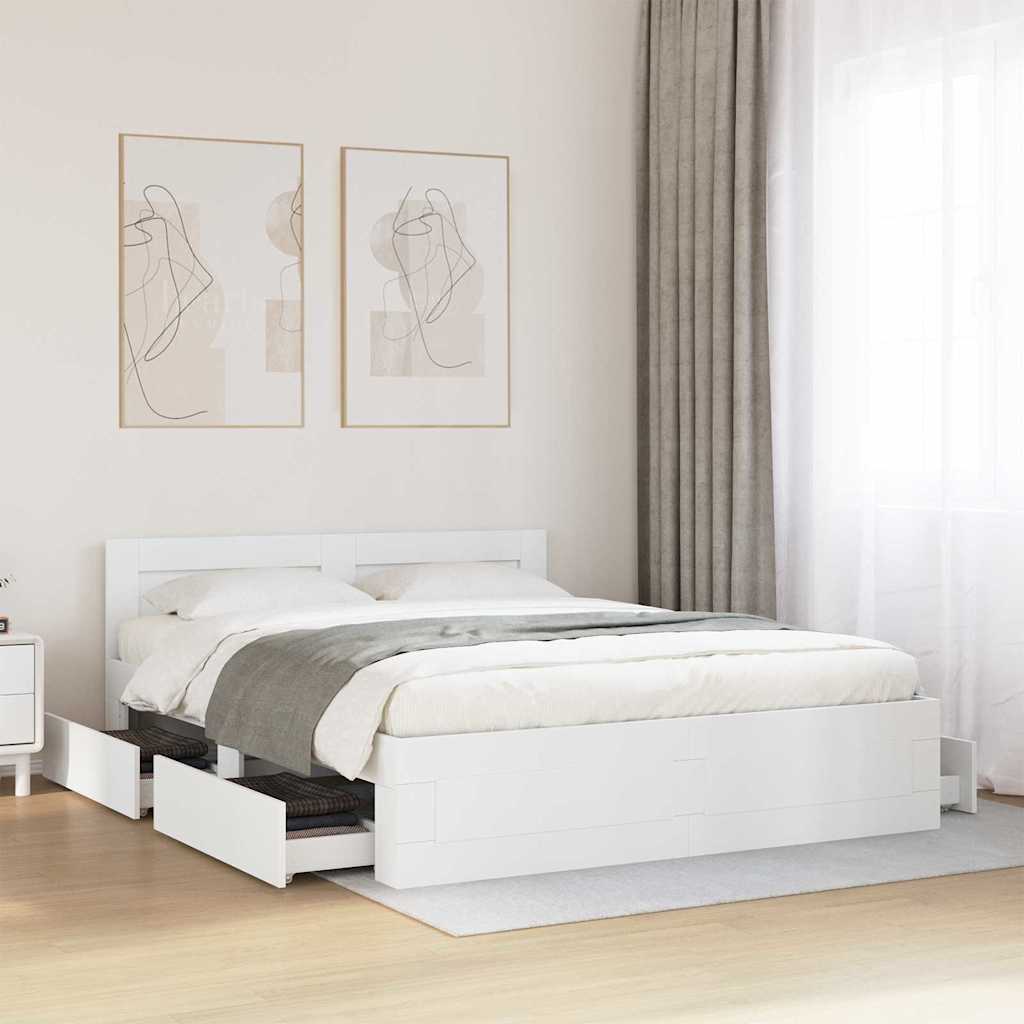 Bedframe met hoofdeinde 2 pcs Wit 150 x 200 cm Bewerkt hout – afbeelding 1