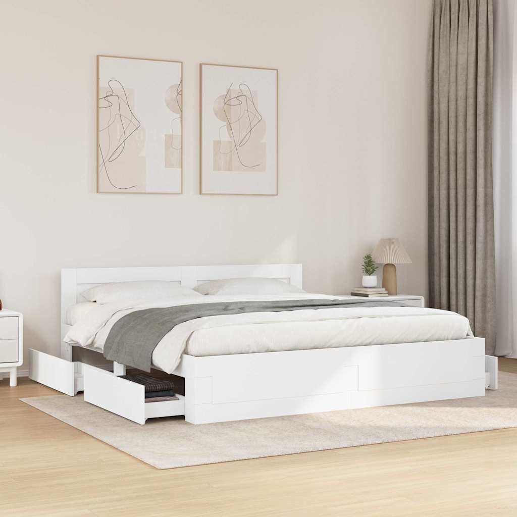 Bedframe met hoofdeinde 2 pcs Wit 193 x 203 cm Bewerkt hout – afbeelding 1