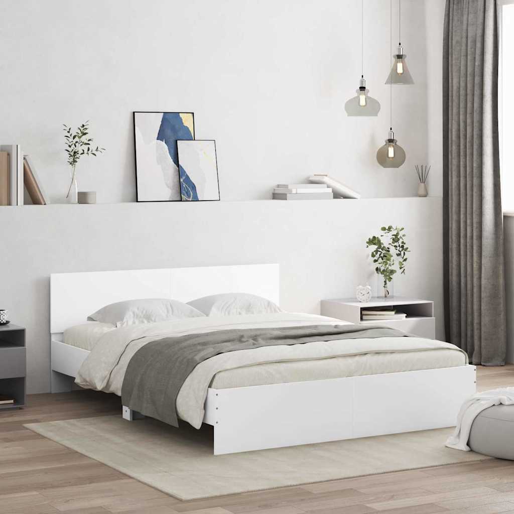 Bedframe Wandgemonteerd Wit 152 x 203 cm Bewerkt hout – afbeelding 1