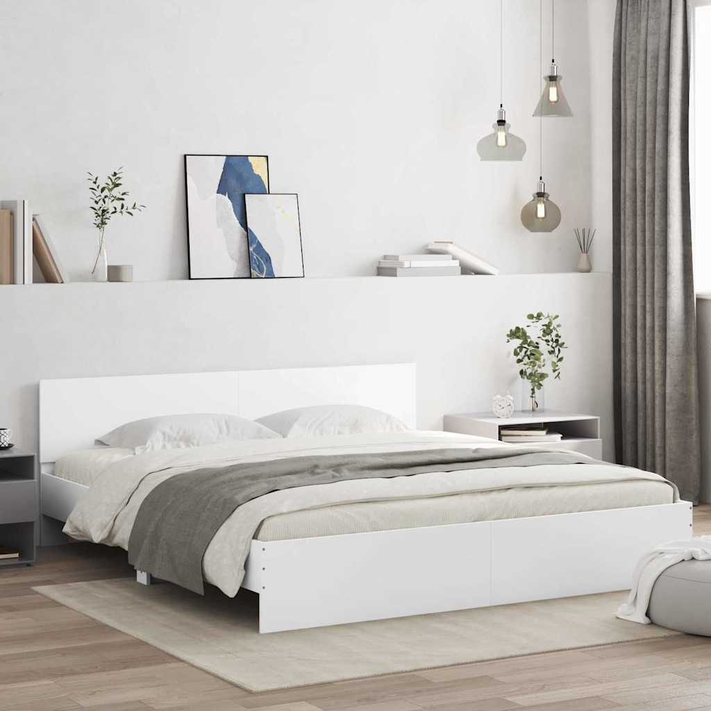 Bedframe Wandgemonteerd Wit 193 x 203 cm Bewerkt hout – afbeelding 1