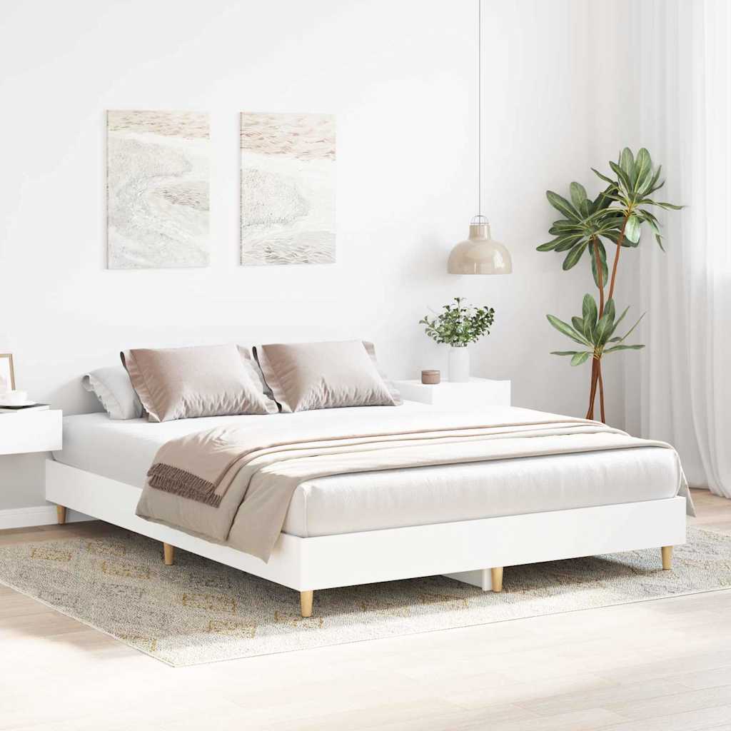 Bedframe 2 pcs Wit 152 x 203 cm Bewerkt hout – afbeelding 1