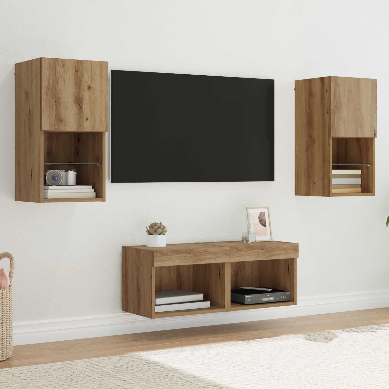 TV Wandkasten Wandgemonteerd 4 pcs Artisan Eiken Bewerkt hout