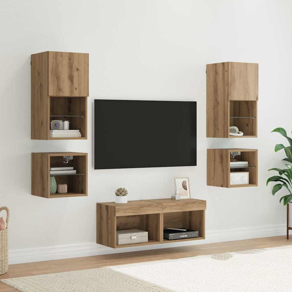 TV Wandmeubels 8 pcs Artisan Eiken Bewerkt hout – afbeelding 1