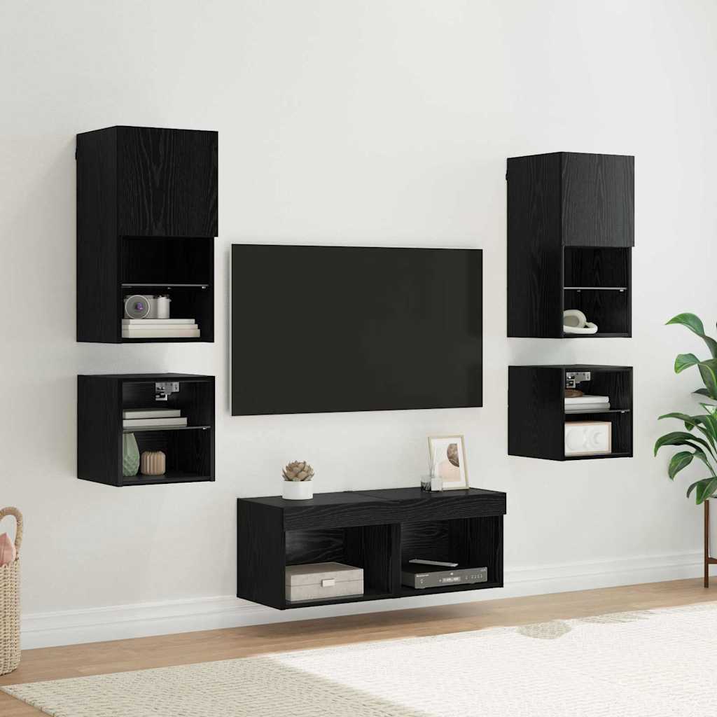 TV Wandmeubels 8 stuks Zwart Eiken Bewerkt hout