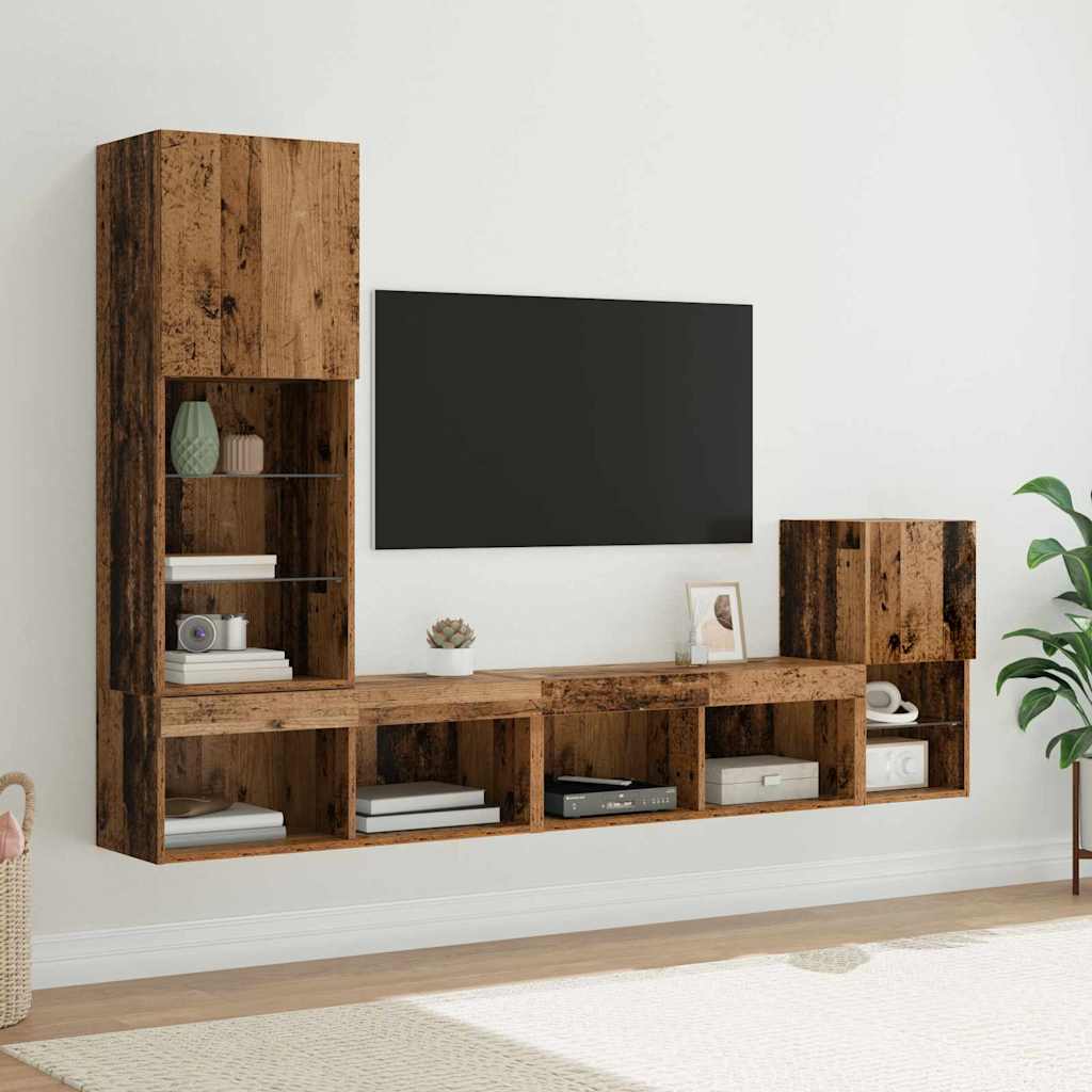 TV Wandmeubels met LED-striplichten Oud Hout Bewerkt hout – afbeelding 1
