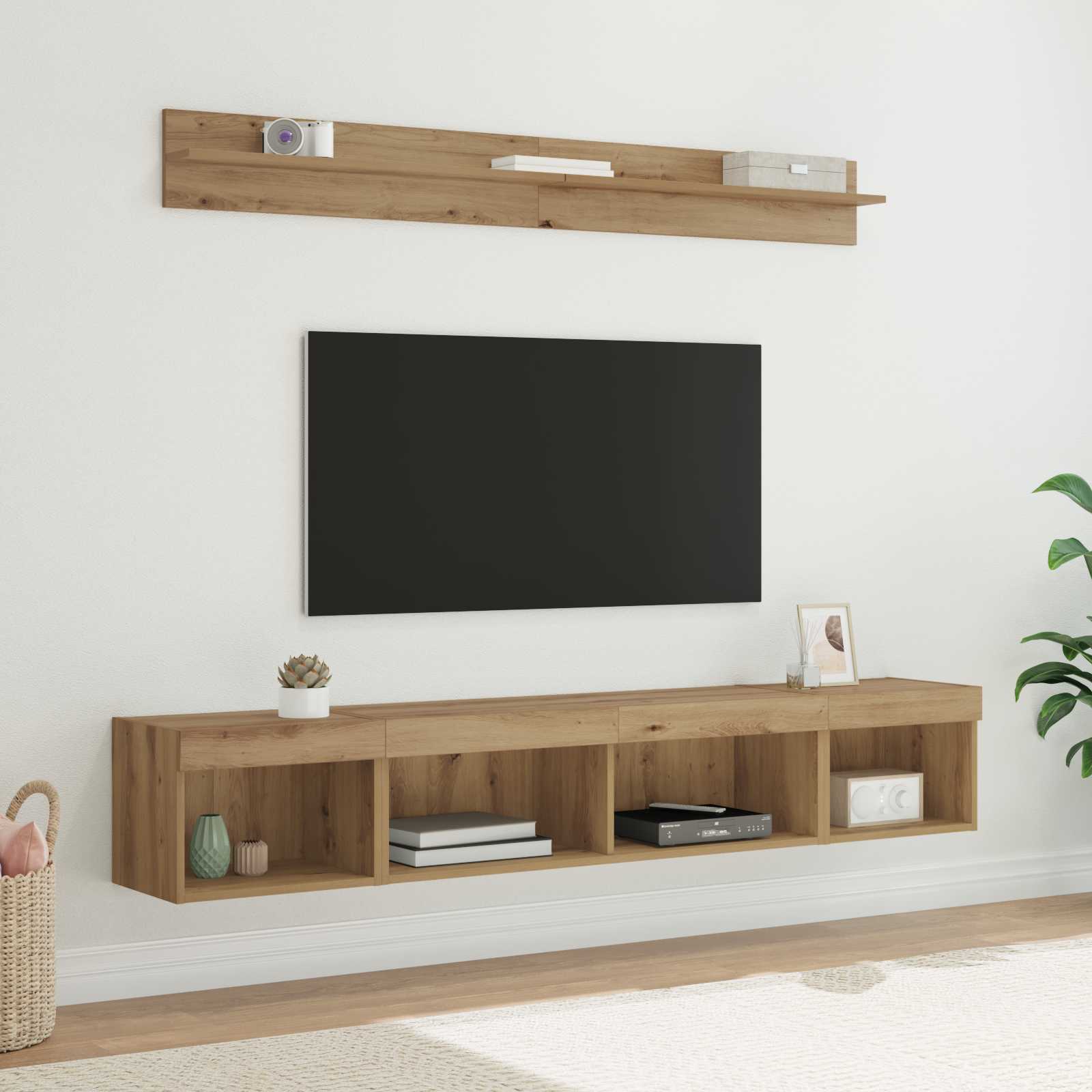 TV Wandkast Set met LED 5 pcs Artisan Eiken Bewerkt hout – afbeelding 1