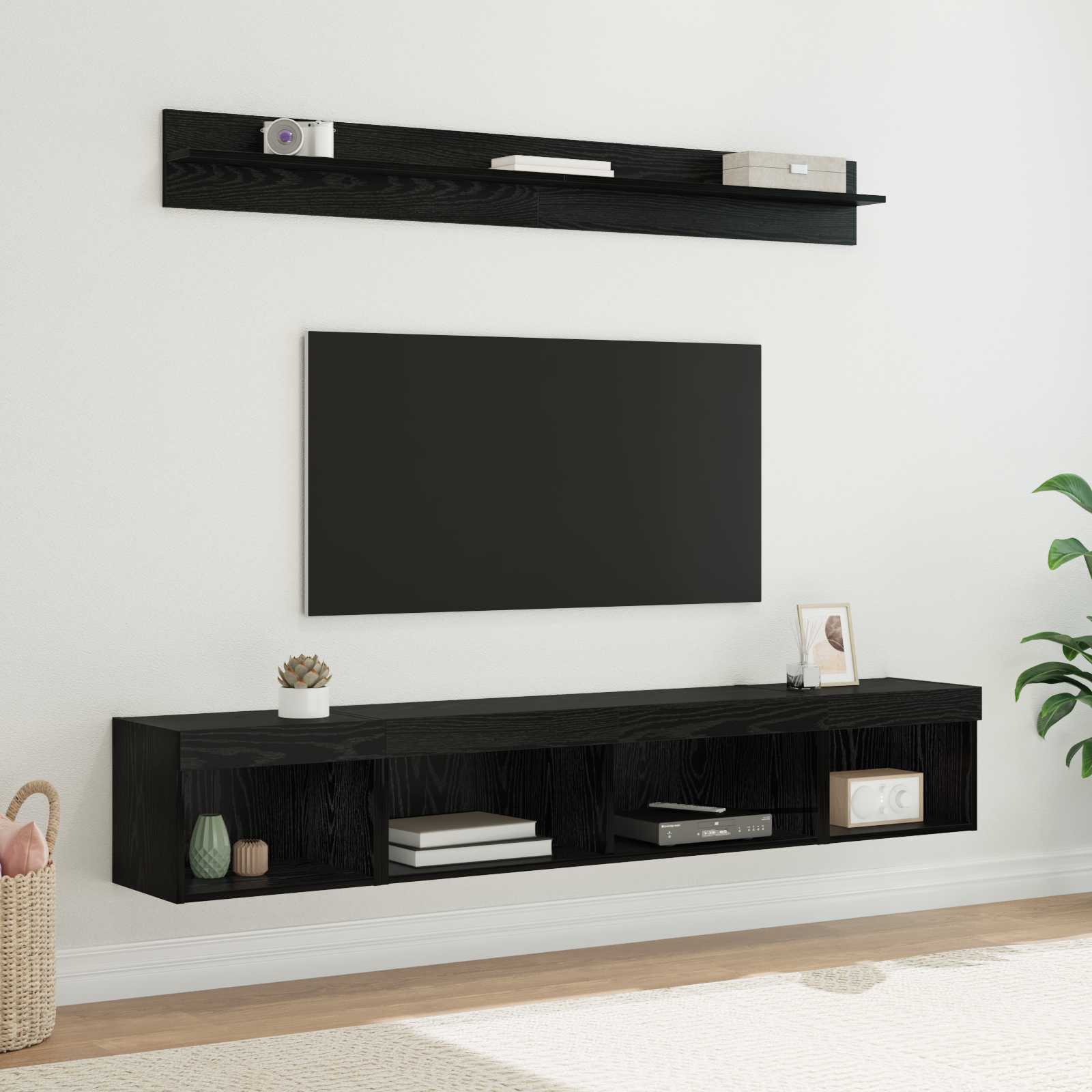 TV Wandkast Set met LED 5 pcs Zwart Eiken Bewerkt hout – afbeelding 1