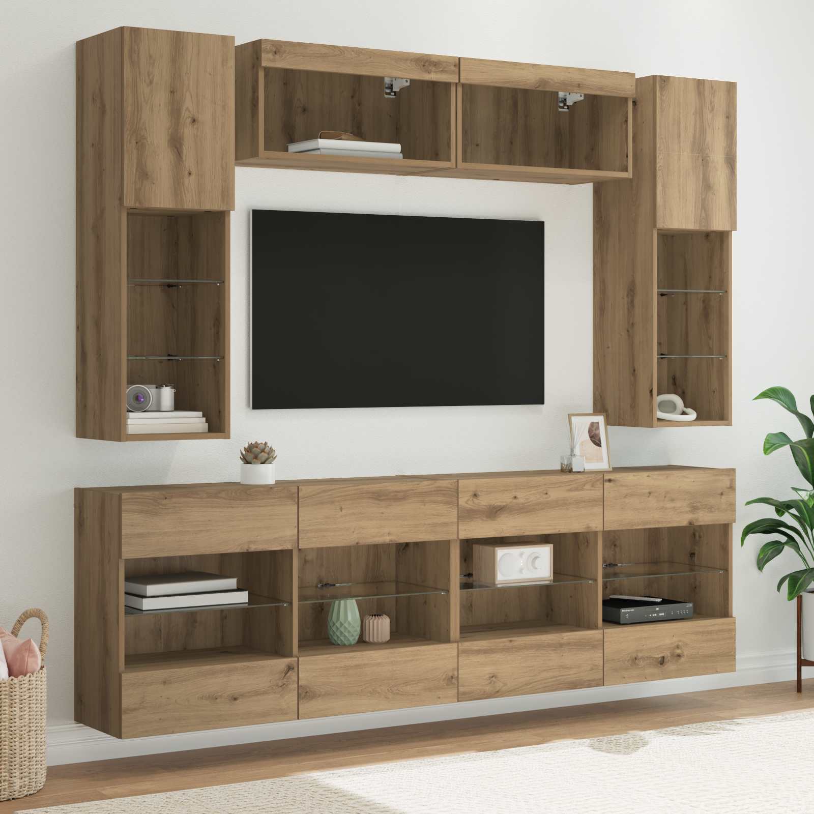 TV Wandkast Set met LED 6 pcs Artisan Eik Geconstrueerd hout – afbeelding 1