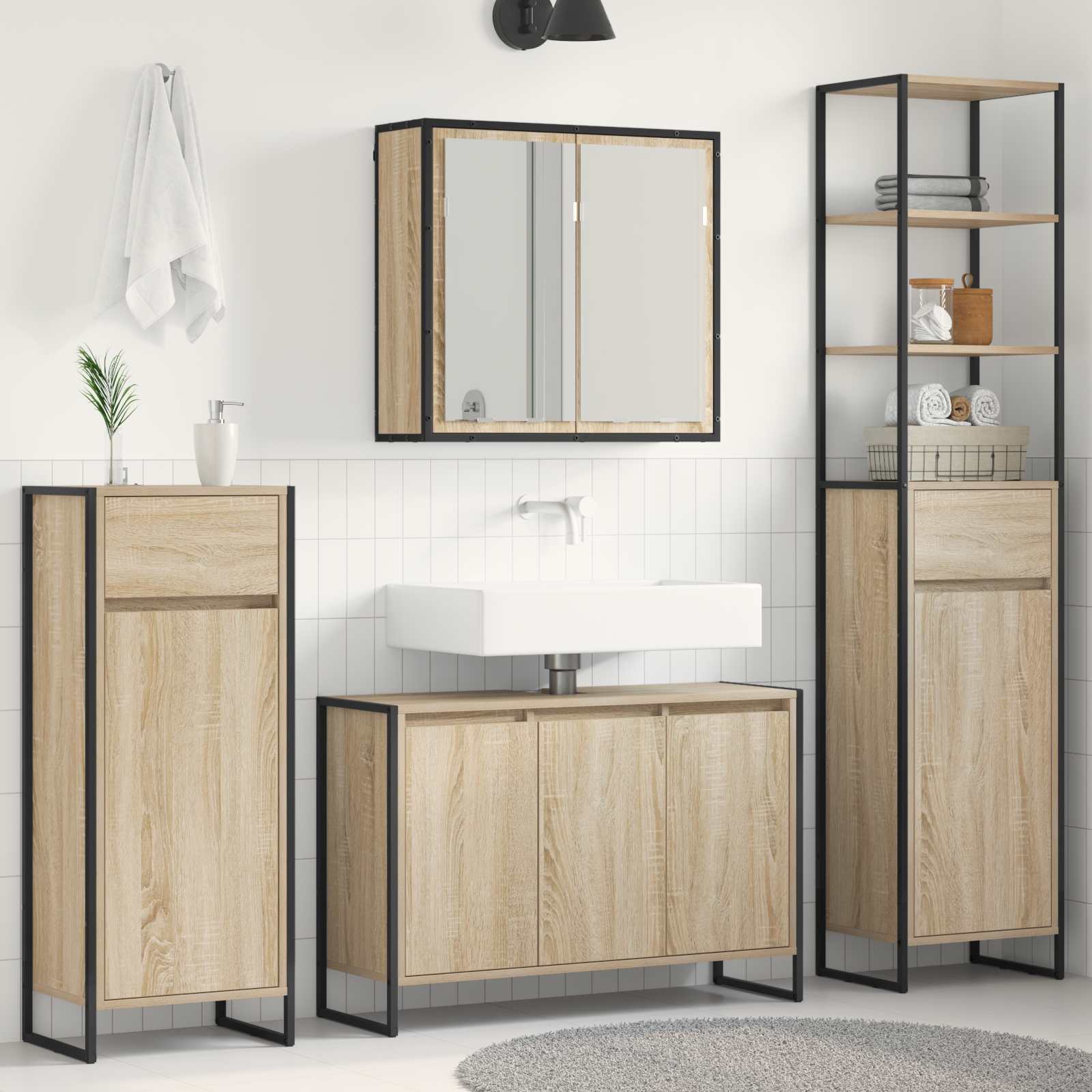 Badkamermeubelset met lade met plank Sonoma Eiken Bewerkt hout – afbeelding 1