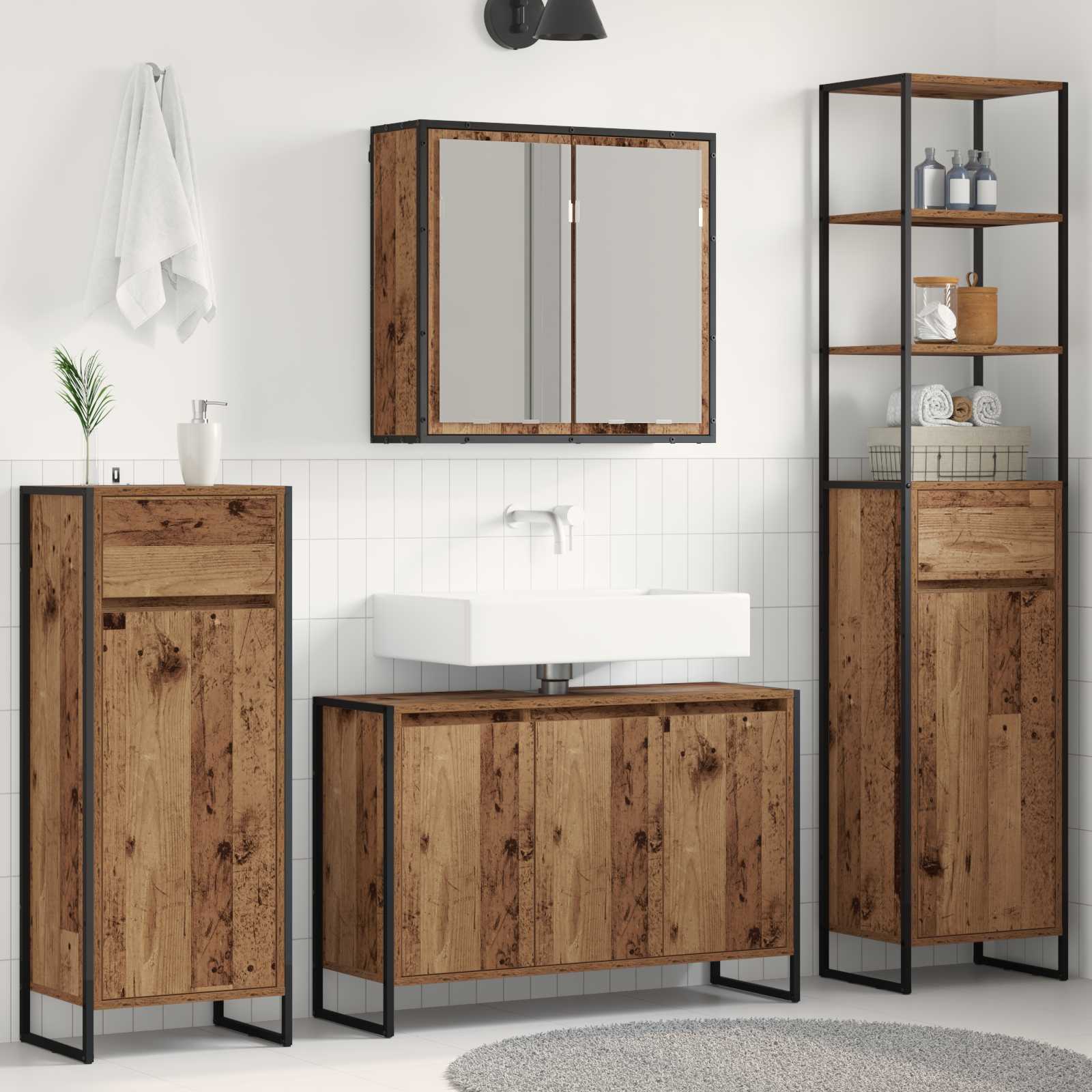 Badkamermeubelset met lade met plank Oudhout Bewerkt hout
