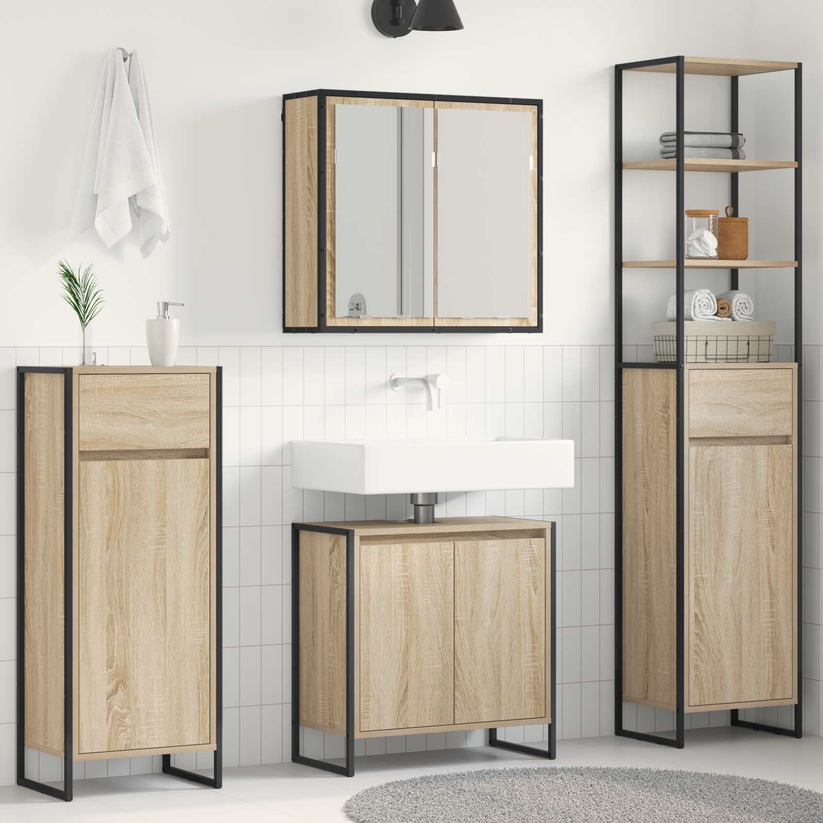 Badkamermeubelset met lade met plank Sonoma Eiken Bewerkt hout
