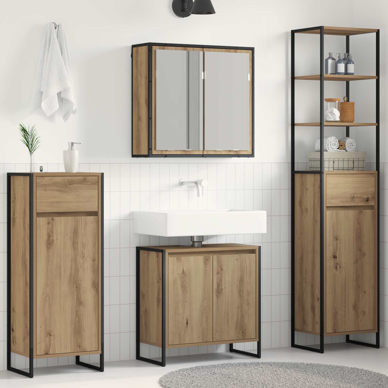 Badkamermeubelset met lade met plank Artisan Eiken Bewerkt hout – afbeelding 1
