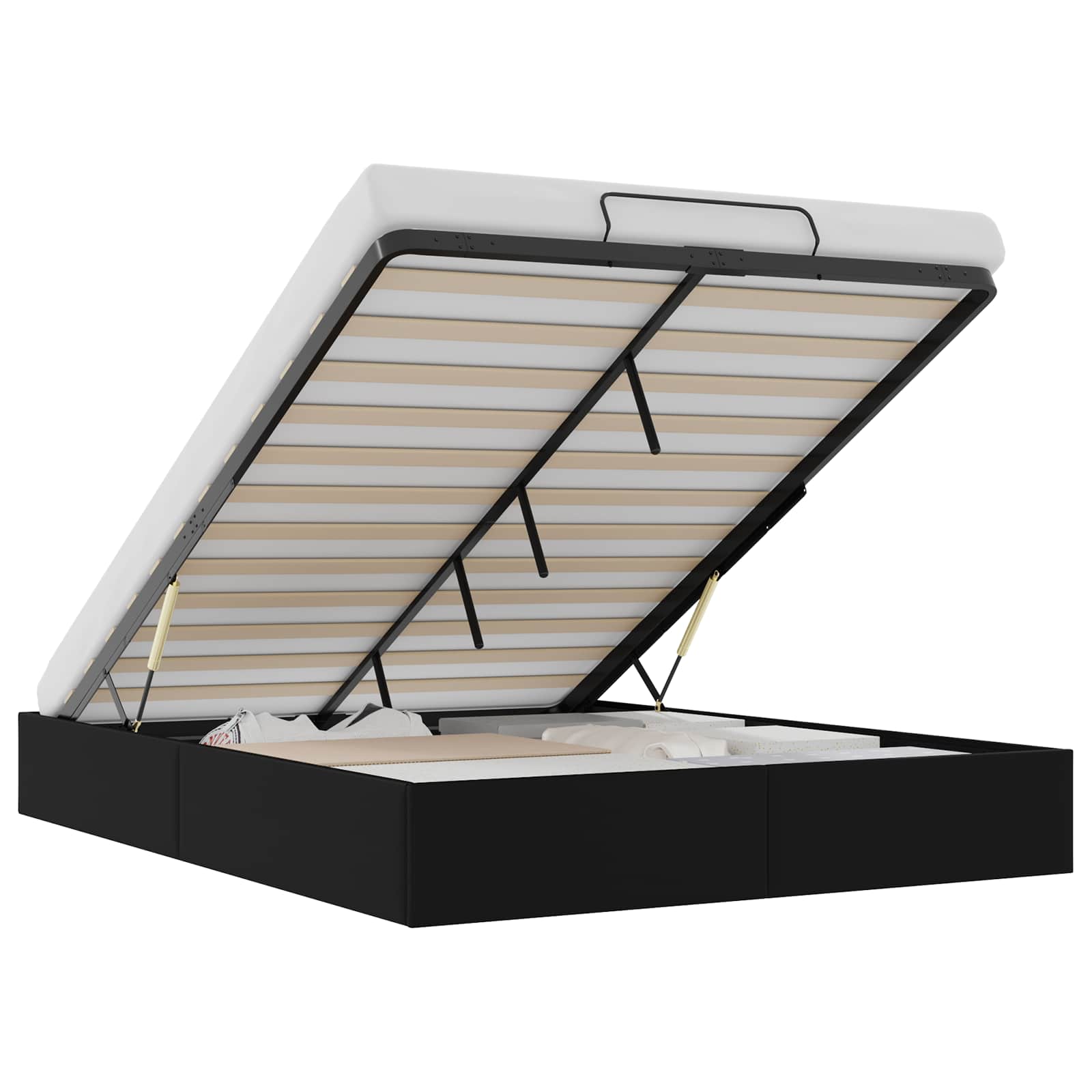 Ottoman Bedframe Zwart 153 x 203 cm Kunstleer – afbeelding 2