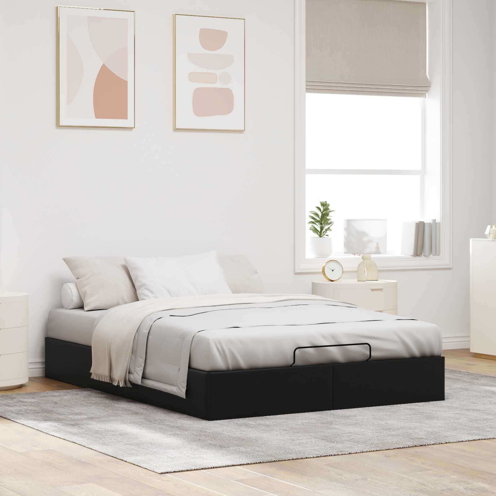 Ottoman Bedframe Zwart 153 x 203 cm Kunstleer – afbeelding 4