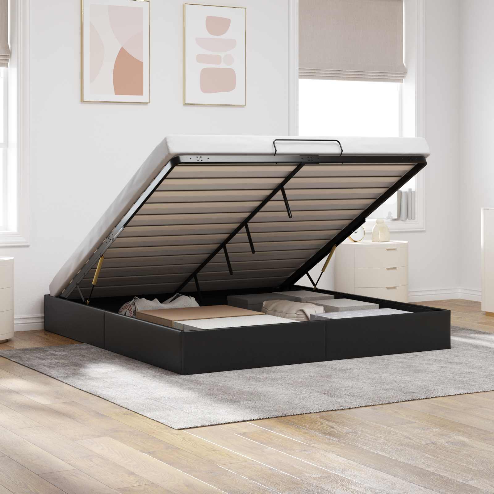Ottoman Bedframe Zwart King size Kunstleer – afbeelding 1