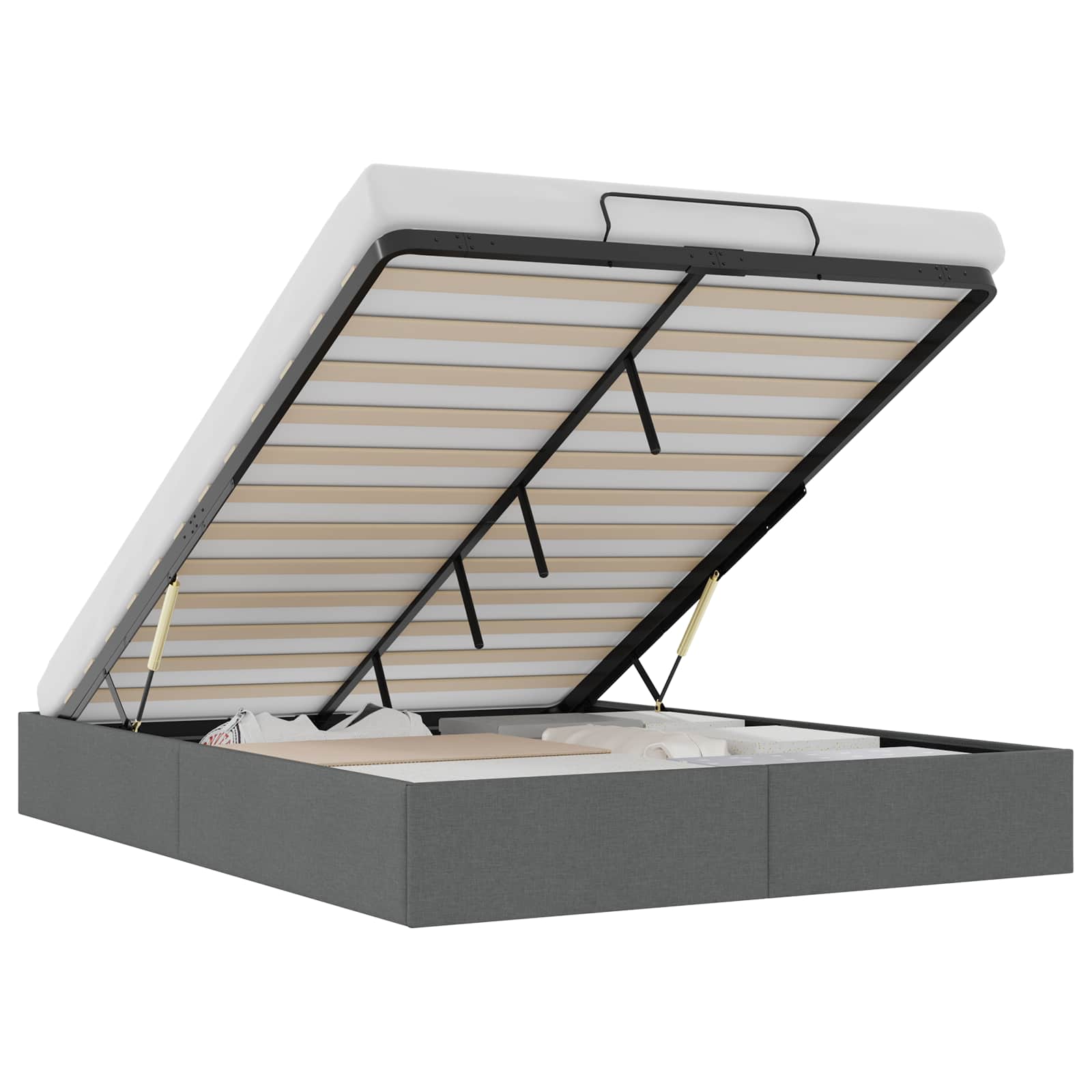 Ottoman Bedframe Donkergrijs 153 x 203 cm Stof – afbeelding 2