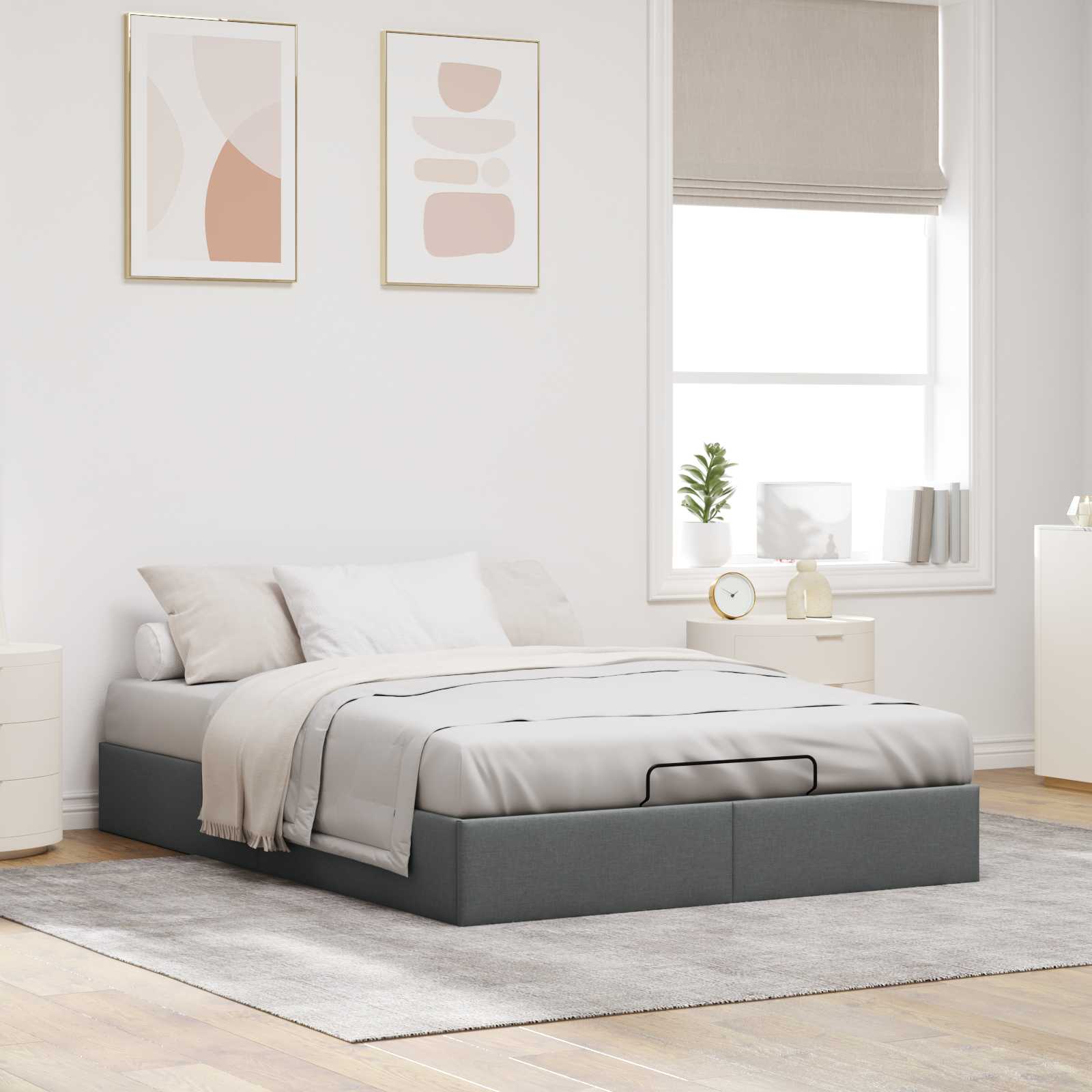 Ottoman Bedframe Donkergrijs 153 x 203 cm Stof – afbeelding 4